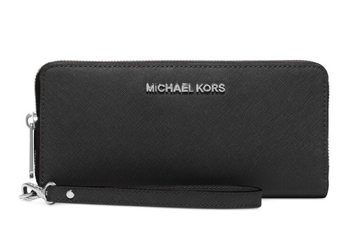 Michael Kors Jet Set Travel Large Flat MF PHN CASE LEATHER Wristlet Wallet Black - Picture 10 of 11