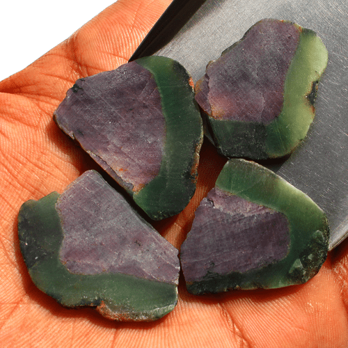 4 Pcs Natural Watermelon Ruby Matching 28.8mm-35mm Rough Slice Loose Gemstones - Picture 4 of 13