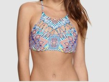  24 Red Carter Women's Blue Printed High Neck Bikini Top Swimwear Size Large