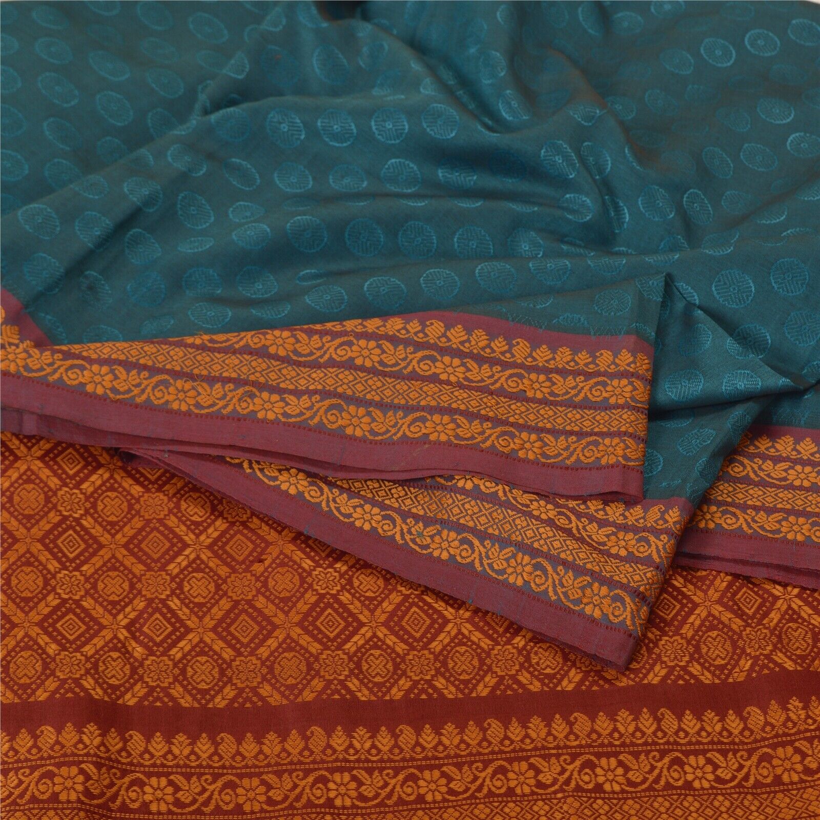Sanskriti Vintage Dark Red/Blue Sarees Cotton Wov… - image 1