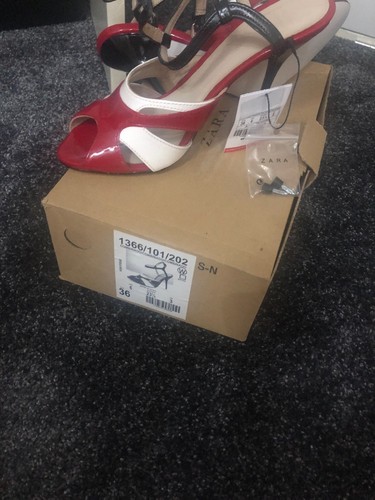New with tags ZARA Red And White coloured high heel sandals, size 3 - Picture 2 of 6