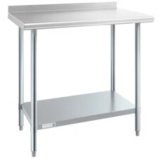 24"W x 36"L Stainless Steel Prep and Work Restaurant Table with Backsplash