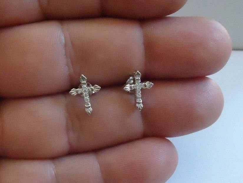 925 STERLING SILVER CROSS STUD EARRINGS W/ .25 CT ACCENTS/11MM BY 9MM/STUNNING!!