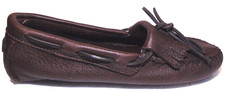 MINNETONKA WOMENS BROWN SOFT PEBBLED LEATHER MOCASSINS FRINGES FLATS ARCH SUPP 7