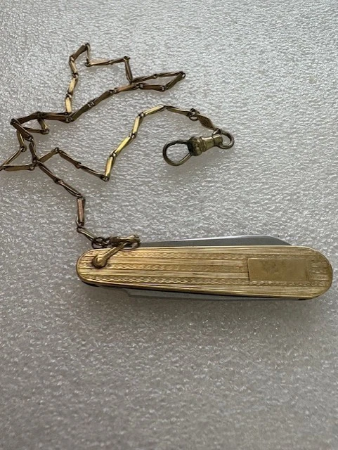Navaja de Bolsillo Vintage Lustern 5 1/4" Color Dorado y Pick con Cadena Llavero Foto 3 de 4