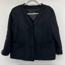 Talbots Tweed Cropped Blazer Jackets Womens 12 Black Metallic Textured Office