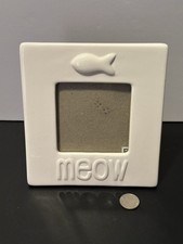   The Curated Cat  Meow 7" x 6 1/2" Porcelain Photo Frame - 3 3/4 x 3 3/4 Photo