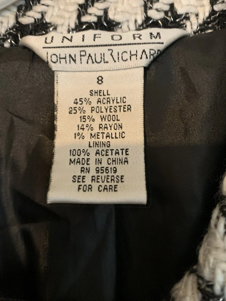 Uniforme John Paul Richard Falda Traje Blazer Talla 8 Falda Talla 6 Negro y Blanco Houndsto Foto 2 de 4