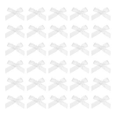 100 PCS 1.8 inch Mini White Fabric Satin Ribbon Flower Bows for Craft DIY