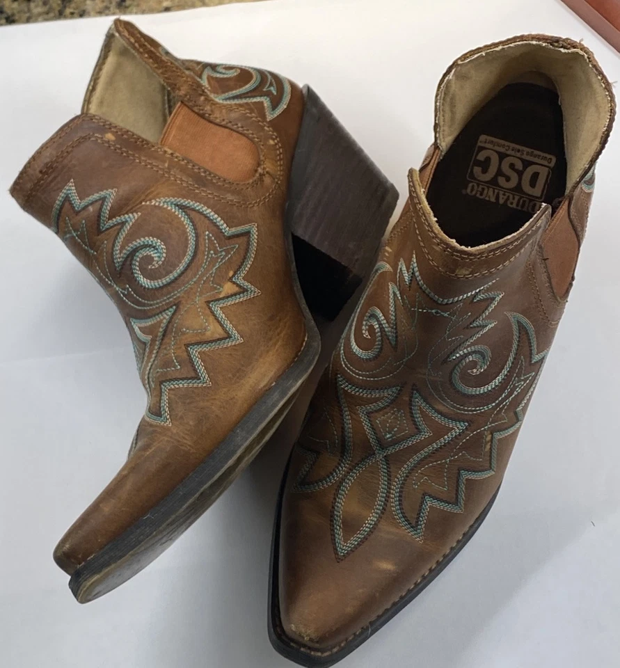 Botas Durango para mujer 9,5 M marrón punta corta tobillo occidental turquesa bordadas Foto 3 de 4