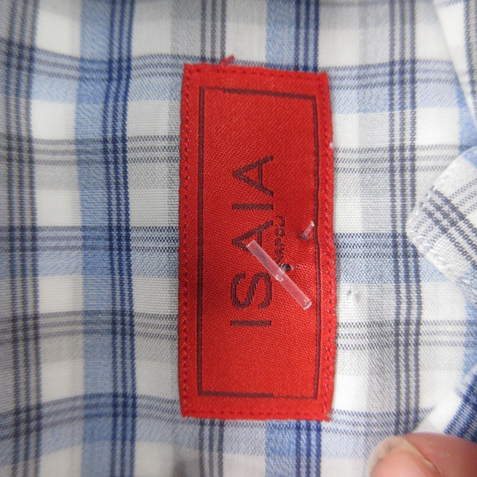 Camisa Isaia Para Hombres 15.5 40 Azul Blanco A Cuadros Abotonada Hecha en Italia Vestido Formal Foto 4 de 4