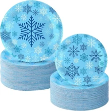 Yungyan 120Pcs Snowflake Paper Plates Christmas Party Plates Include 9 Inch Dinn