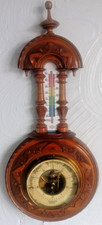 Victorian Walnut Pendant Banjo Aneroid Barometer/Thermometer - 34cm x 18cm x 4cm