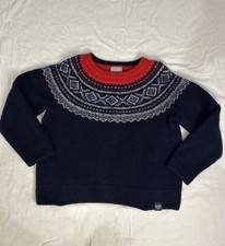 Marius Norway Wool Classic Fair Isle Blue/Red Kids Sweater Medium Christmas EUC