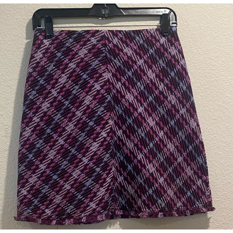 Kate Spade NWT Purple Plumtree Plaid Tweed Fringed Hem Mini Skirt Size 0 thumbnail 4