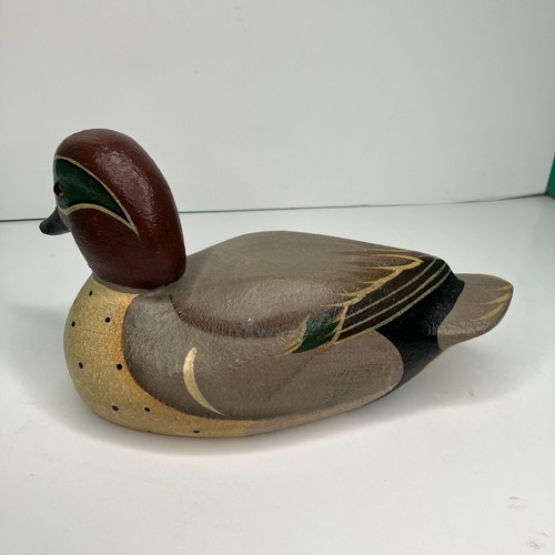 Ducks Unlimited Wood Duck Decoy Green-Winged Teal Drank Duck Hand Carved Painted - Picture 6 of 13