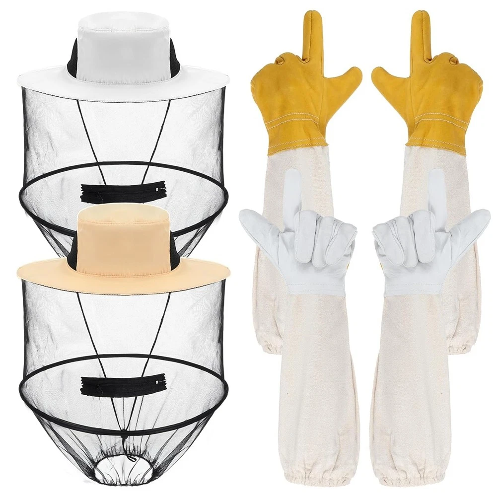 Beekeeping Gloves Hats Set 2 Pack Beekeeping Fencing Mosquito Hats Netting7308