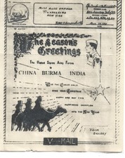 V MAIL PICTORIAL SEASON GREETINGS FROM CHINA, BURMA, INDIA APO 465 1944  (W639)