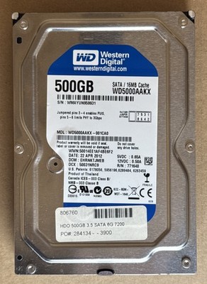 Western Digital 500GB,Internal,7200 RPM,3.5inch (WD5000AAKX) Hard Drive