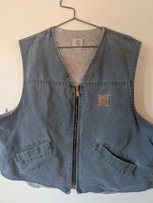Vintage Carhartt Sandstone Sherpa Lined Vest Sunfaded Petrol Gray XL V13 Model