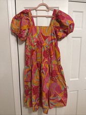 Farm Rio S/s Tropical Print Tiered Pink Orange Dress Size XL