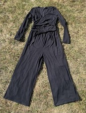 Cider Black Long Sleeve Wide-Leg Wrap Tie Jumpsuit XL Dopamine Dress