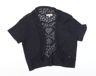 Joan Damen schwarz Häkel Strick offen Kurzarm Cardigan Größe 10