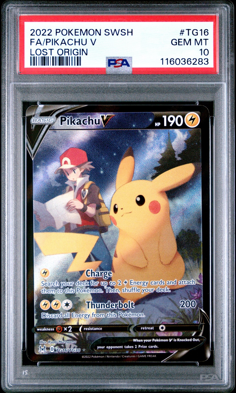 2022 POKEMON SWORD & SHIELD LOST ORIGIN #TG16 FULL ART/PIKACHU V PSA 10