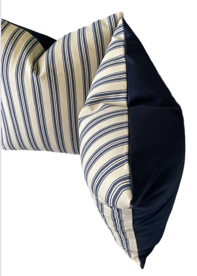 One Pair Of Kravet Stripe Pillow Covers Blue And Beige  - Image 2 of 4