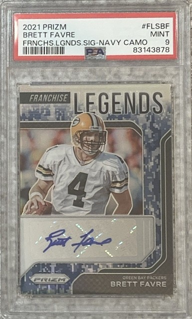 2021 Prizm Francise Legends Sig. Brett Favre Navy Camo /15 PSA 9~MINT Slab