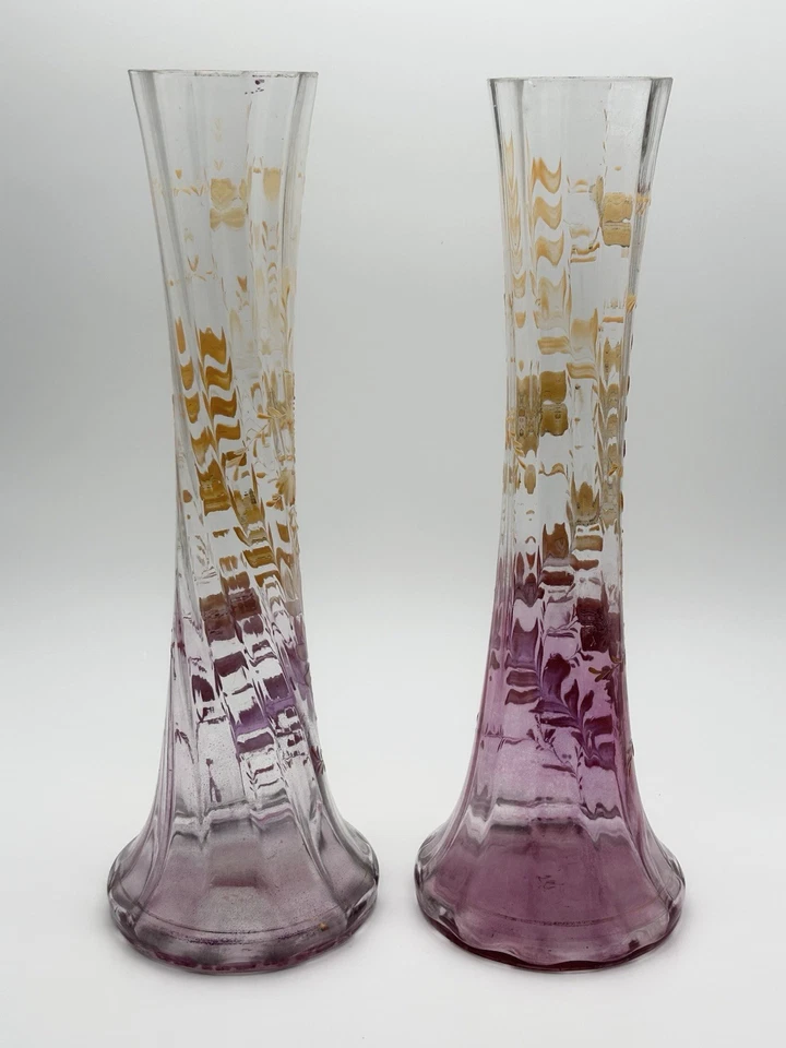 Pair of Antique Moser Karlsbad Bohemian Amethyst Glass Bud Vases c.1900 - Image 2 of 4