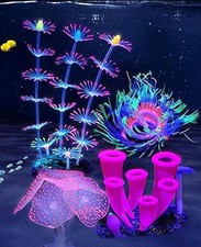 4 Pieces Aquarium Fish Tank Decorations with Glowing Effect, Pinkgreen