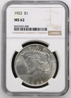 1922 Peace silver dollar NGC MS 62