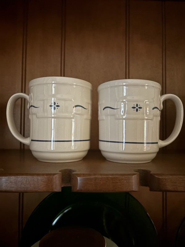 Longaberger Pottery Woven Traditions Blue Coffee Mug Cups Set Of 2