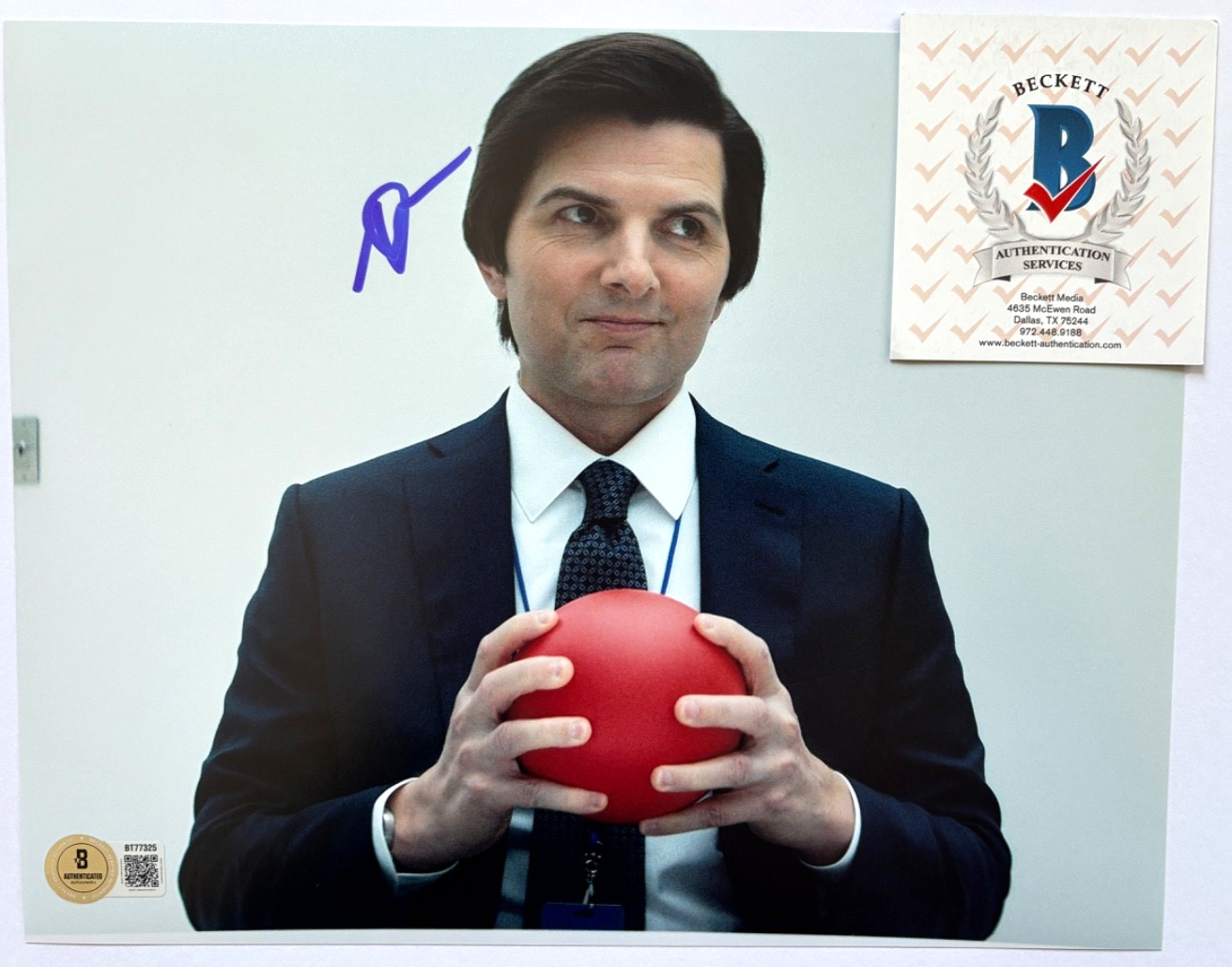 ADAM SCOTT SIGNED SEVERANCE 8X10 PHOTO MARK SCOUT PARKS REC ACTOR APPLE TV BAS A 