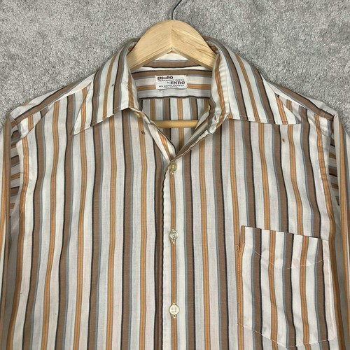 VTG 60s Enro Enduro Permanent Press Striped Shirt Mens Orange Atomic Mid Century