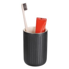 Ceramic Toothbrush Holder, 10 oz Line Texture Bathroom Tumbler Cup, Black