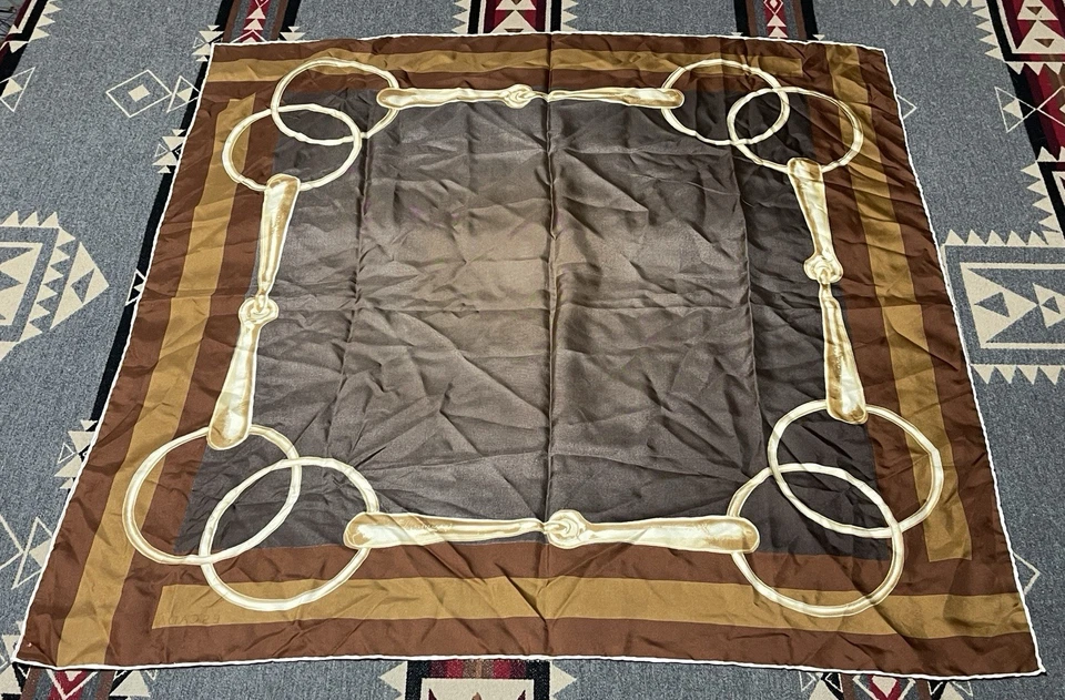 Bufanda de seda Escada vintage cuadrada dorada negra sofisticada 33x34 T43 Foto 3 de 4