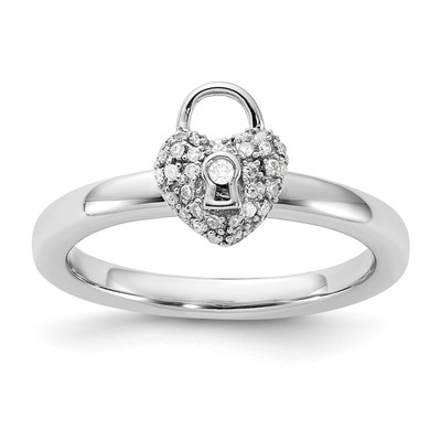 Sterlingsilber stapelbare Ausdrücke polierter Diamant Herzverschluss Ring