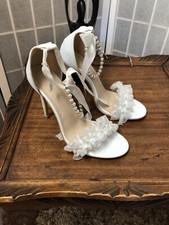 Wedding Shoes,Heels 5  ,White,Decorated,Faux Pearl,Ankle Strap Style,Size8.5.: