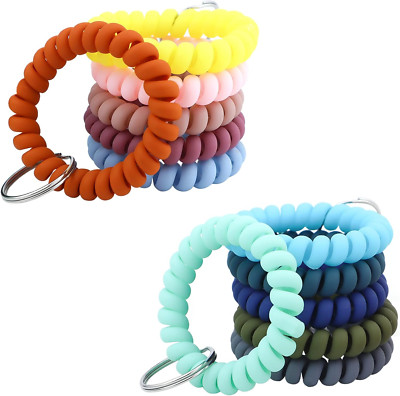 12 PCS Plastic Spring Wrist Keychain Stretchable Wristband Wristlet Keychain Bra