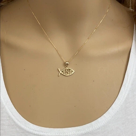 Jesus fish necklace gold sale