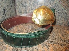 RARE  Huge Kieselstein Cord Art Bronze Turtle Buckle With Alligator Belt Size 1