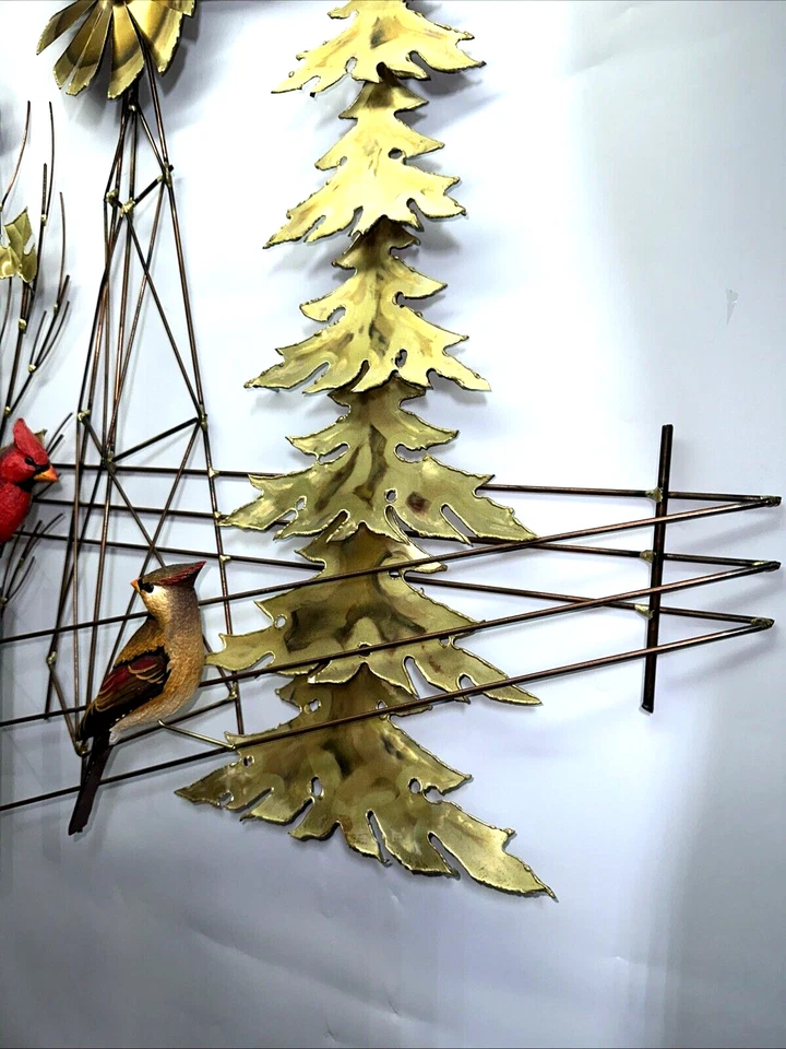 Vintage Brutalist Curtis Jere Style Metal NATURE Sculpture w/wood Birds 30"x28" - Image 4 of 4
