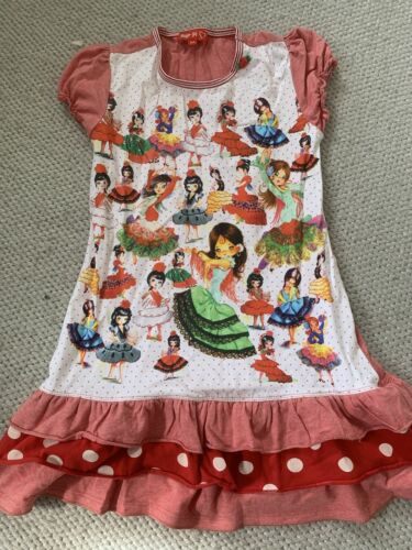 Mim Pi Mädchen rot weiß Tupfen Rüschen spanisch bedruckt Kleid Alter 9 Jahre 134 cm - Bild 1 von 7