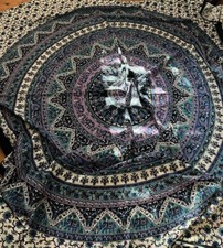 India Blues Purple Boho Mandala Medallion Tablecloth Wall Hanging 74x40 FLAW