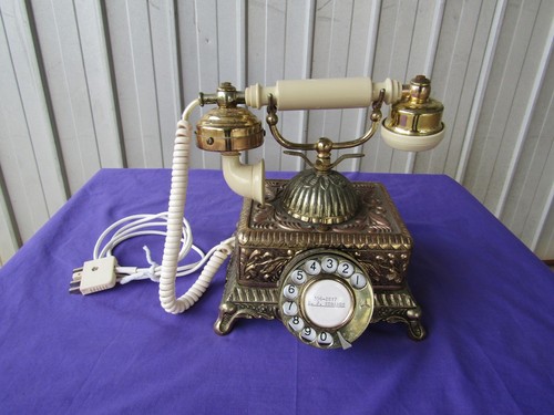 Rotary Dial Phone Brass & Gilt Cast Metal Victorian Style Vintage