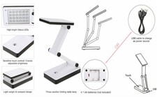 New PAJON Small White Foldable Desk Lamp 3 Brightness Levels Battery & USB Power