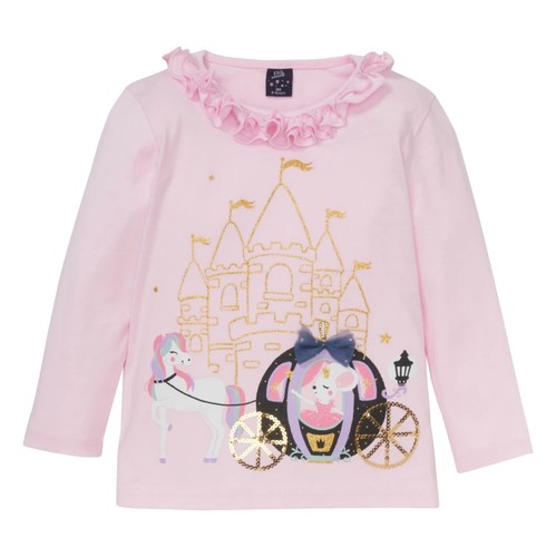 Mädchen Langarmshirt Shirt mit Rüschen Pailletten Gr. 104-122 100% Baumwolle K12 - Picture 2 of 4