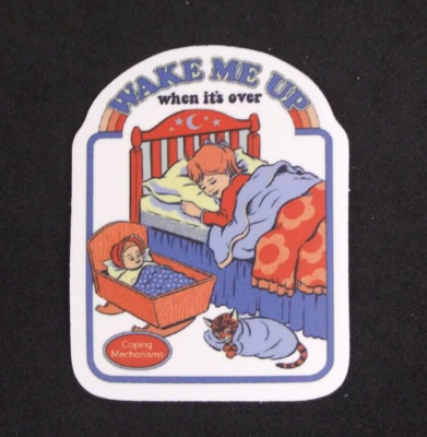 Wake Me Up When It's Over Coping Mechanisms Retro Horror Sticker 2'' x 1.58'' (D)